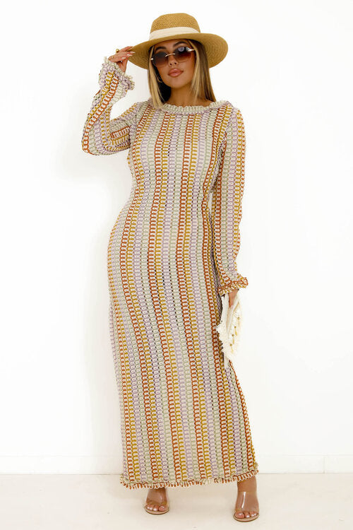 Robe Col Rond Dos Nu Tricot Colorée