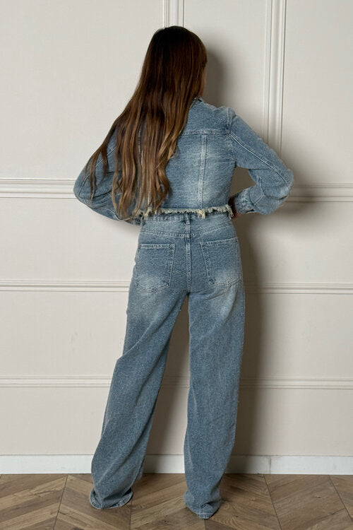 Jeans Wide Leg Effiloché Femme