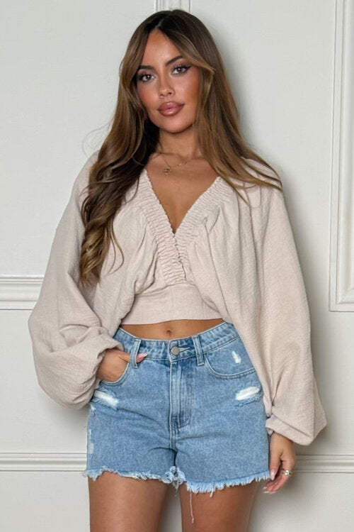 Top Gaze de Coton Col V Femme