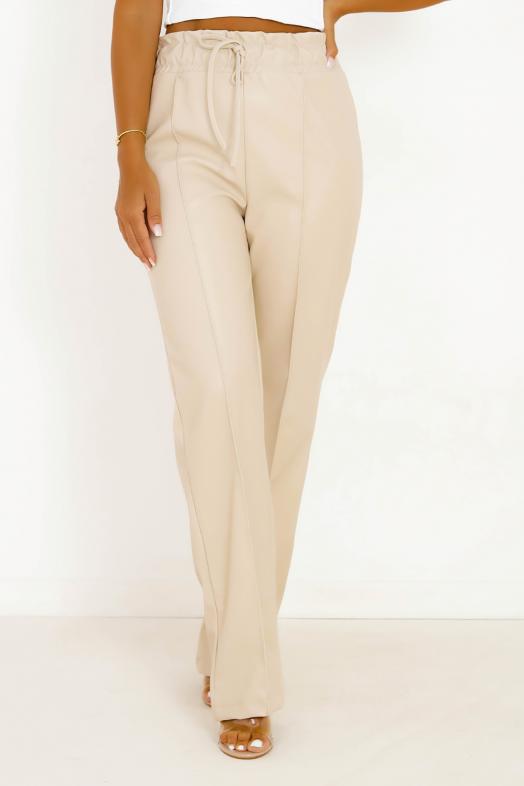 Pantalon Simili Coupe Droite Crème