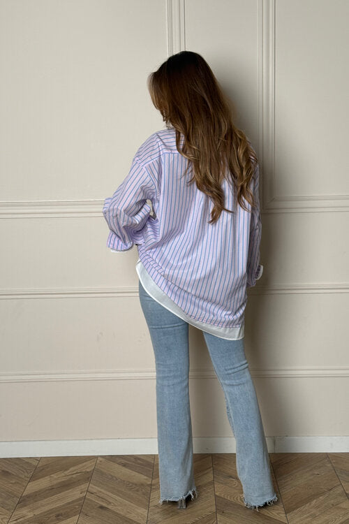 Chemise Rayures à Revers Doublé