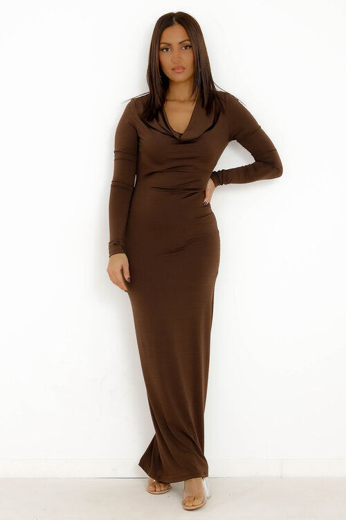 Robe femme col drapé dos ouvert style élégant sophistiqué - Blooshop
