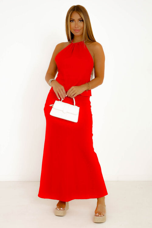 Ensemble en Lin Top Dos Ouvert + Jupe