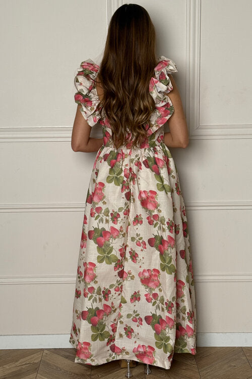 Robe Imprimé Floral Manches Froufrou Femme