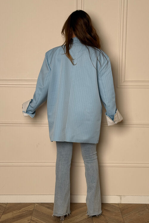 Blazer Oversize Rayé à Revers
