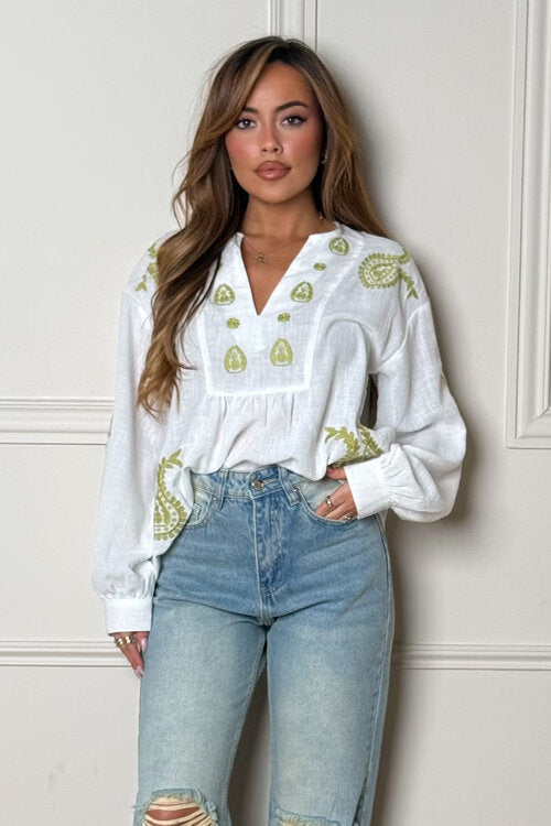 Blouse Broderie Col V