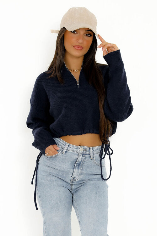 Pull Col Zip Côtés Laçage Femme