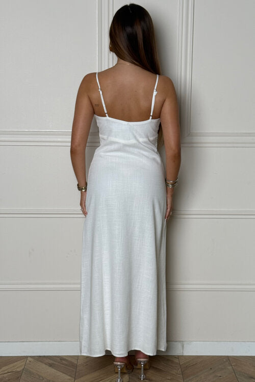 Robe col V à bretelles + boutons Femme