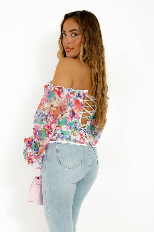 Corset Fleuri Femme Multicolore