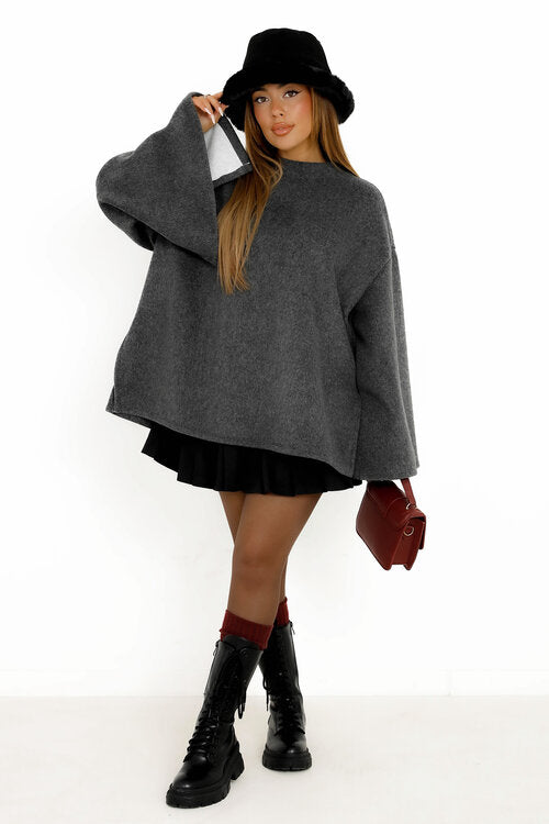 Pull Feutré Femme Manches Cape Fendue - Style Élégant et Confortable