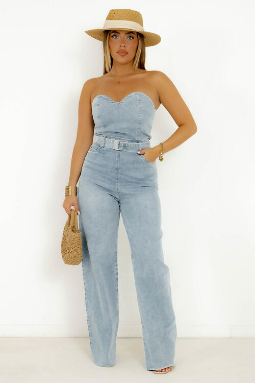 Combinaison Denim Décolleté en Coeur