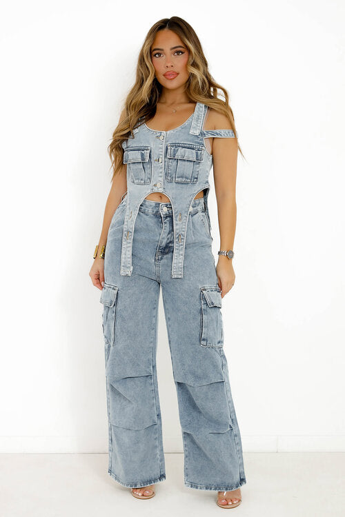 Ensemble Top Lanières + Cargo Denim