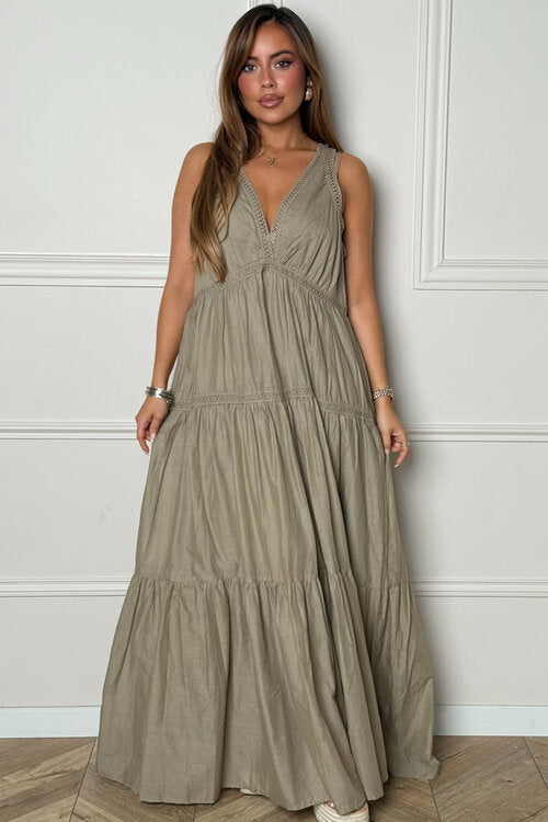 Robe Longue Bohème Col V Femme