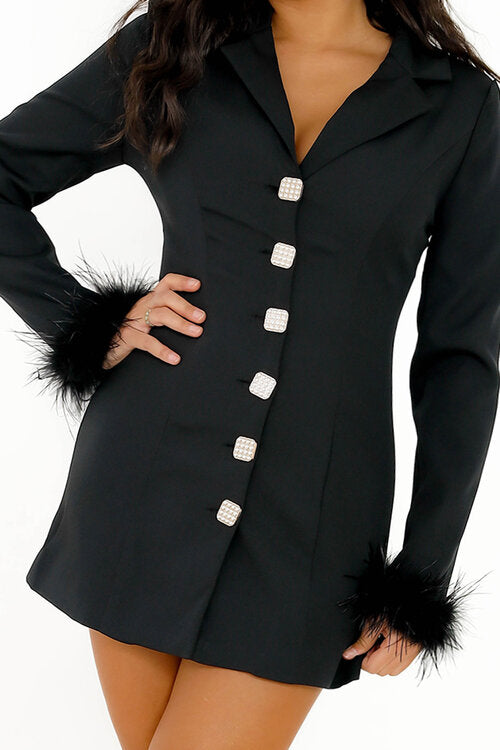 Blazer Robe Manches Plumes Boutons Perles