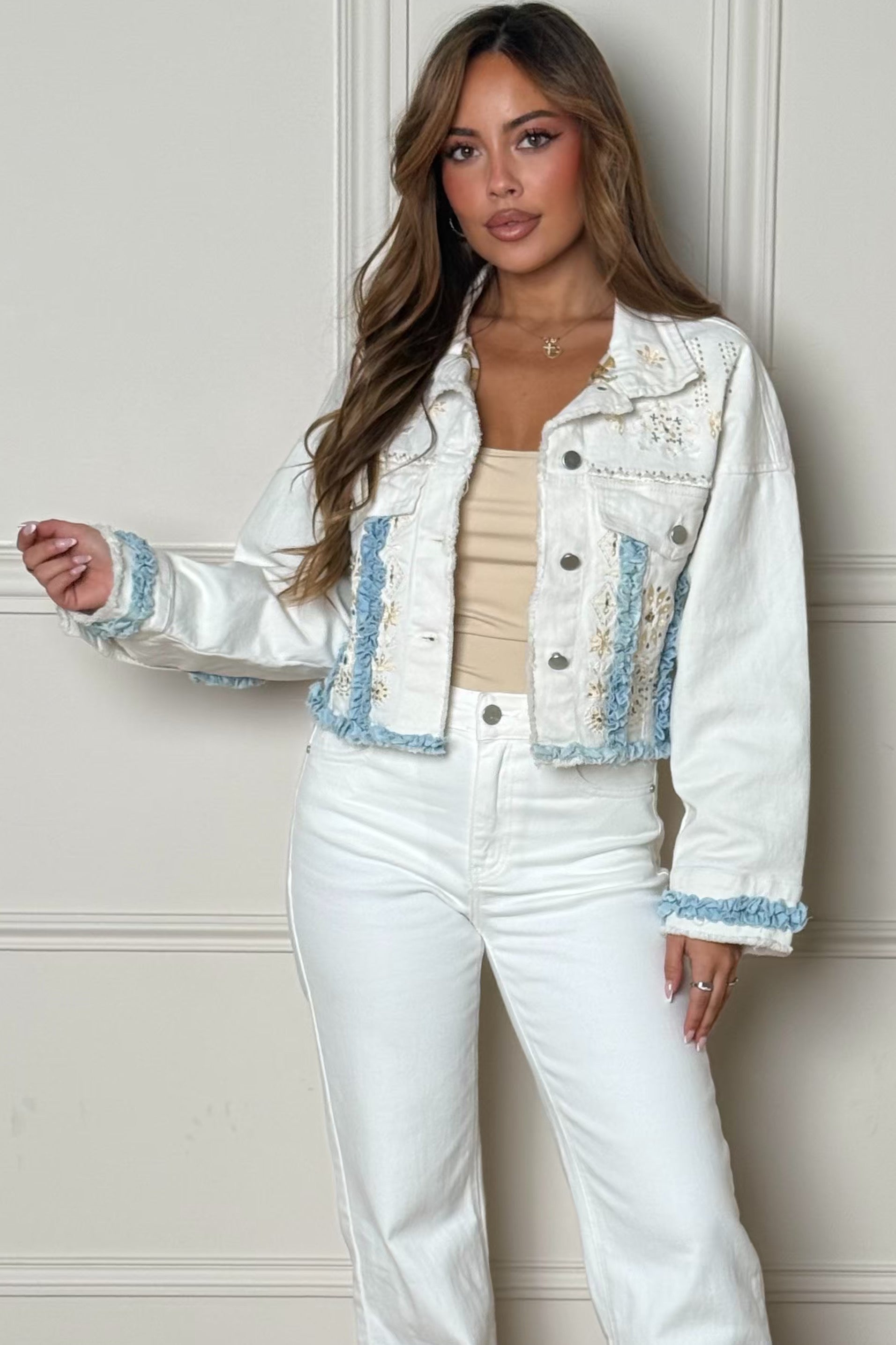 Veste denim Coachella BLOOSHOP - Style festival bohème chic, look rock authentique femme
