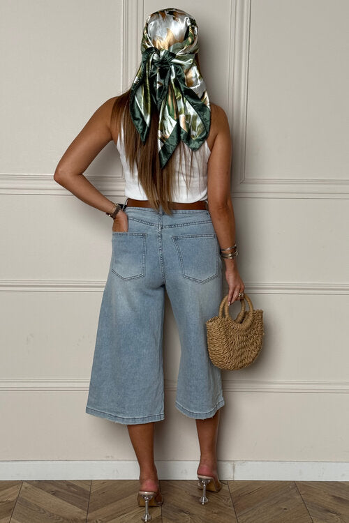 Pantacourt Denim Délavé Femme