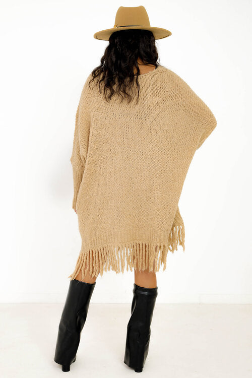 Robe Col V Bas Franges
