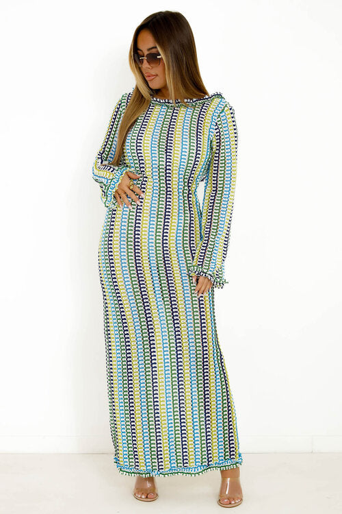 Robe Col Rond Dos Nu Tricot Colorée