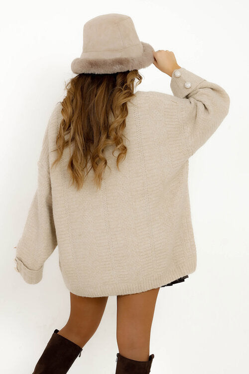 Pull Manches Revers Boutonné Femme