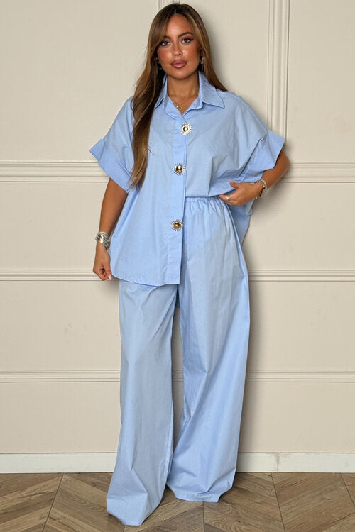 Ensemble Chemise Boutons Soleil + Pantalon Femme