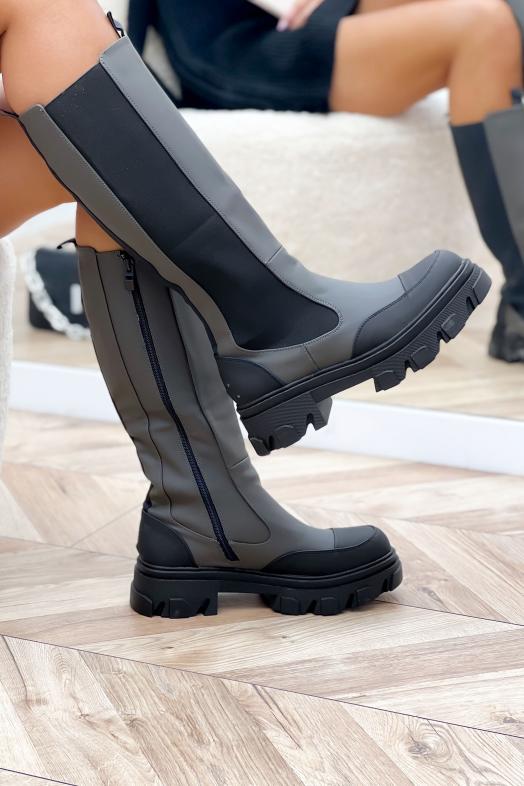 Bottes Femmes Hautes Elastiques Kaki