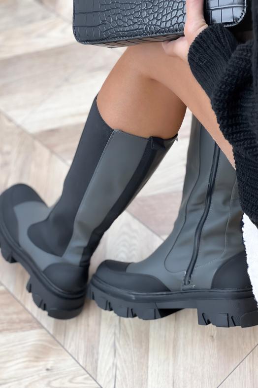 Bottes Femmes Hautes Elastiques Kaki