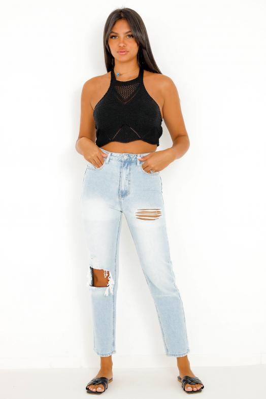 Top Dos Nu Crochet Femme Noir