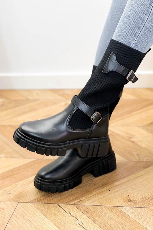 Bottines Chaussettes + Sangles Noir