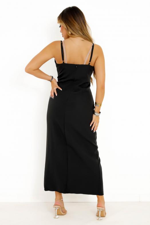 Robe Froncée Fendue Noir