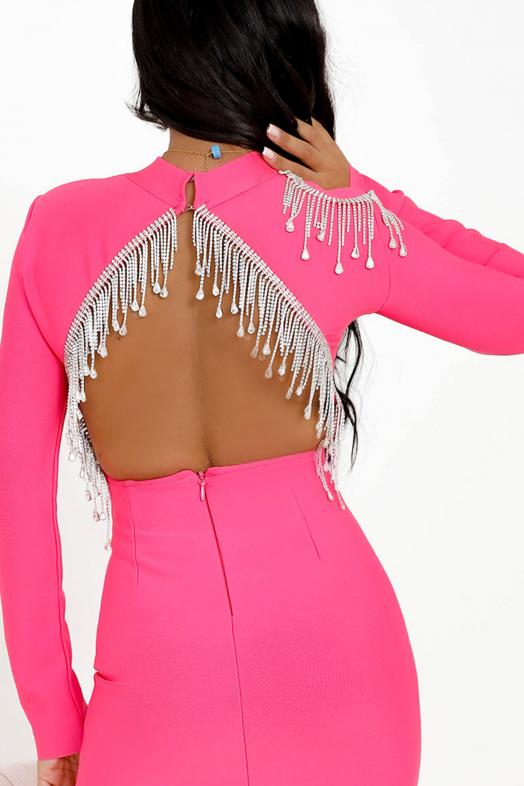 Robe Dos Strass Femme Rose